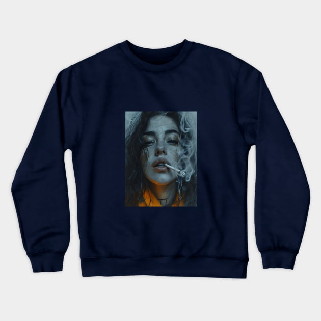 vintage abstract portrait of woman smoking Crewneck Sweatshirt by UmagineArts